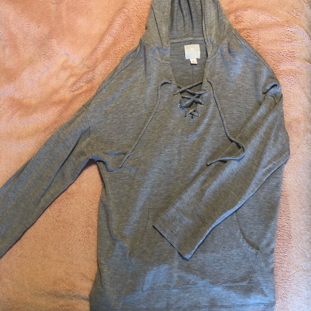 Grey hooded long sleeve tee, womens M